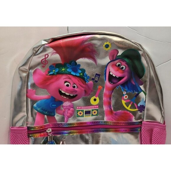 Trolls World Tour Backpack Pink & Silver NWT School Bookbag Poppy Up to 50 lbs. - Picture 2 of 7
